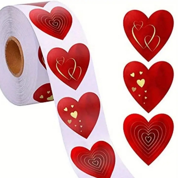 500 per Roll Stickers 1 Inch RED Heart Stickers with Yellow Accents Valentine - Picture 1 of 6